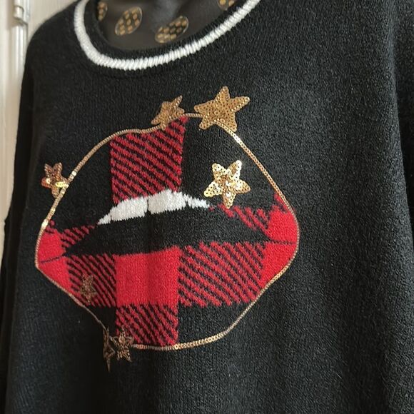 TORRID Star Lips Buffalo Plaid Pullover Sweater Crew Neck Plus Size Holiday NWT - Picture 7 of 13